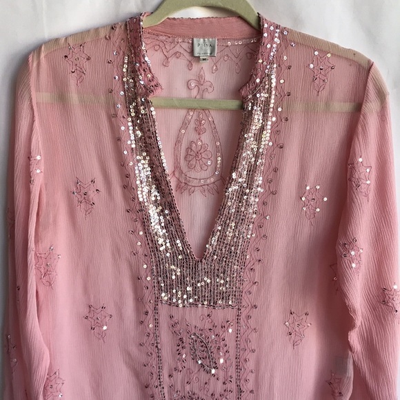 Pia Hallstrom pink semi-sheer tunic with silver sequins, size M - Picture 2 of 15